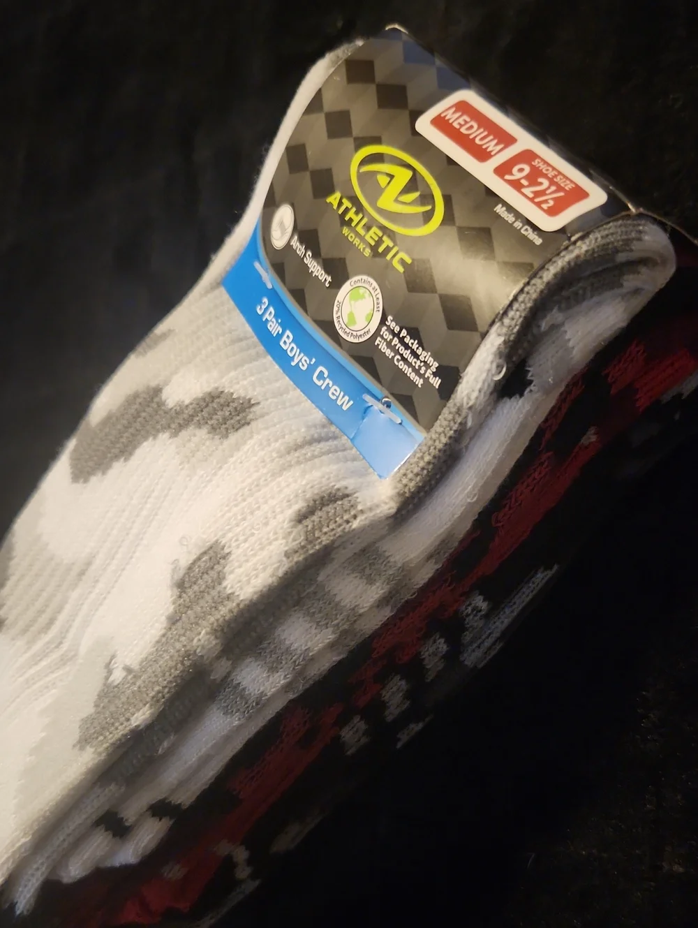 Boys' Camo Crew Socks - White, Gray & Red (3-Pack)
